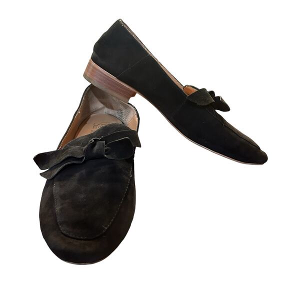 Franco Sarto‎ Arthur Suede Loafers Womens Size 9 Black Flats Slip On Low Heel - Picture 1 of 10